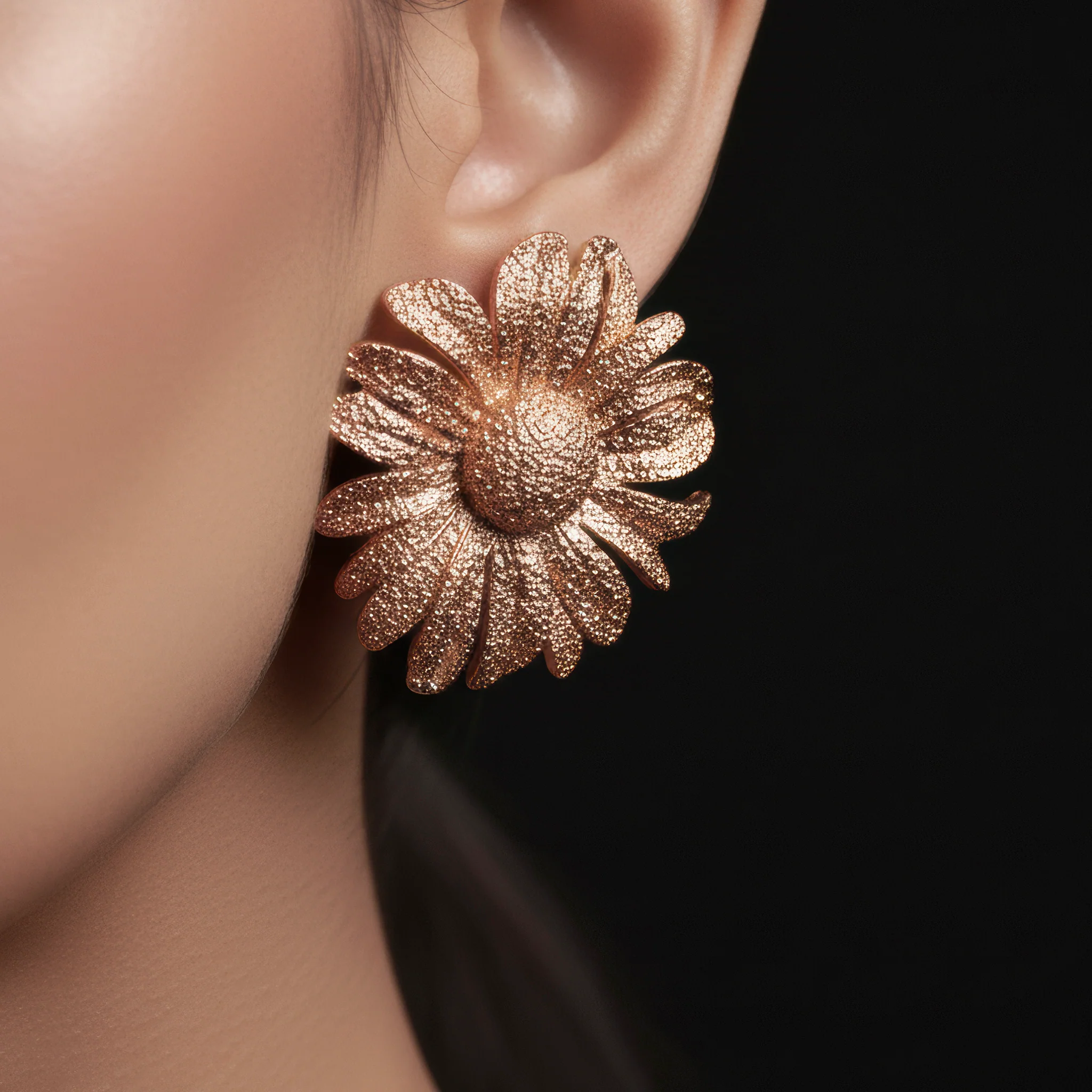 PRAO Earrings Anti-Tarnish Rose Gold Sunflower Studs - Image 4