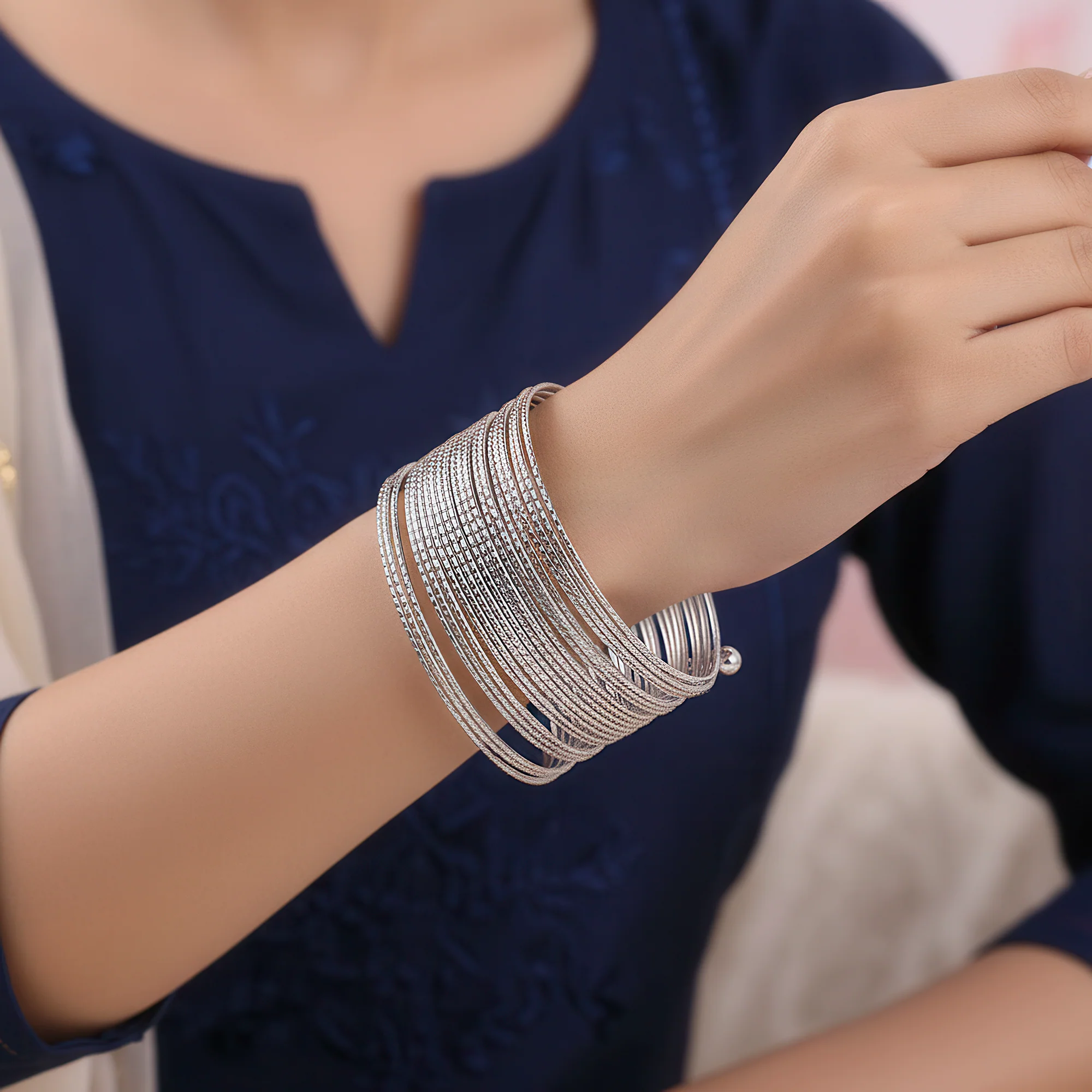 PRAO Bracelet Anti-Tarnish Silver Plated Multilayer Bangle (Adjustable Size) - Image 2