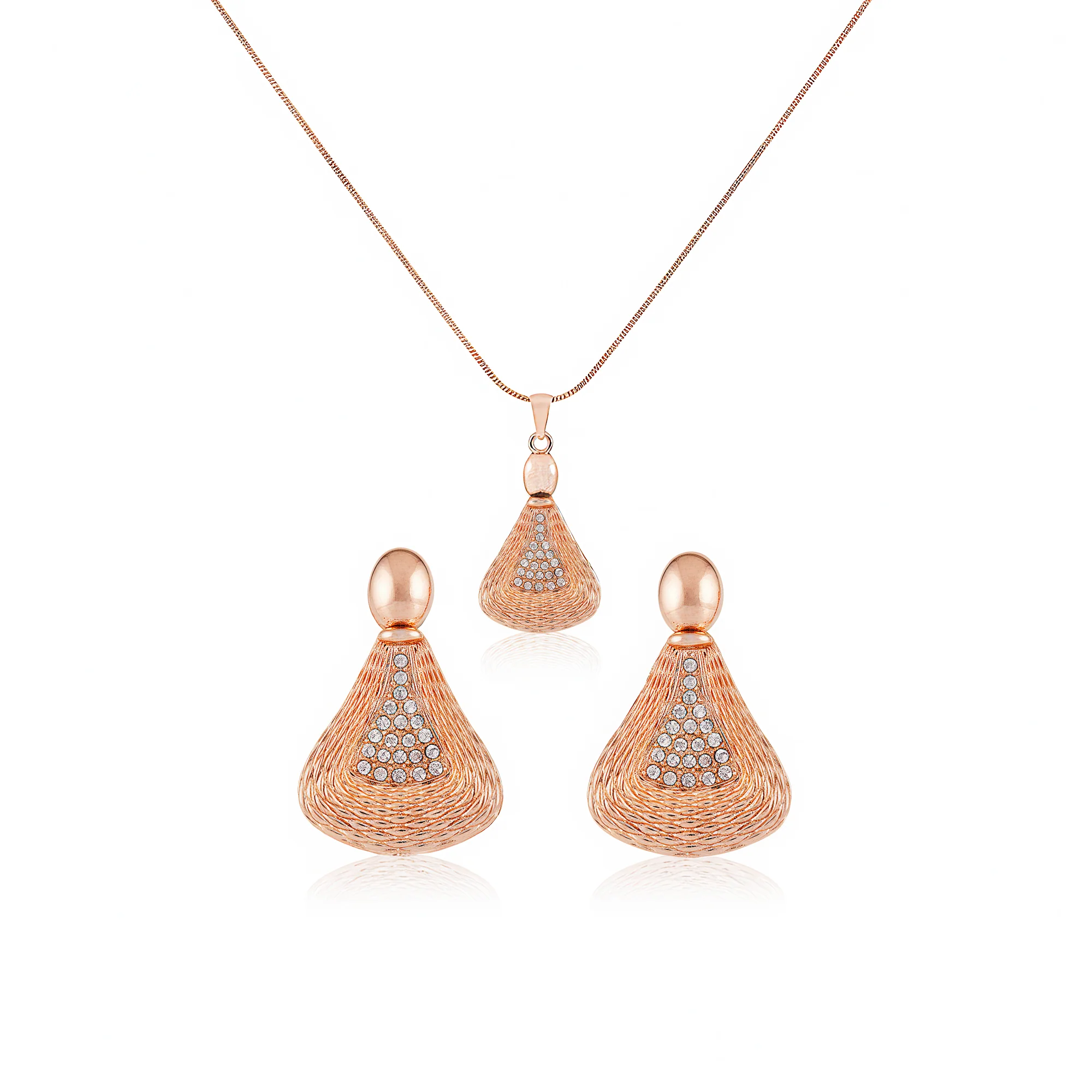 PRAO Necklace Anti-Tarnish Triangle Pendant Set With Earrings - Image 4
