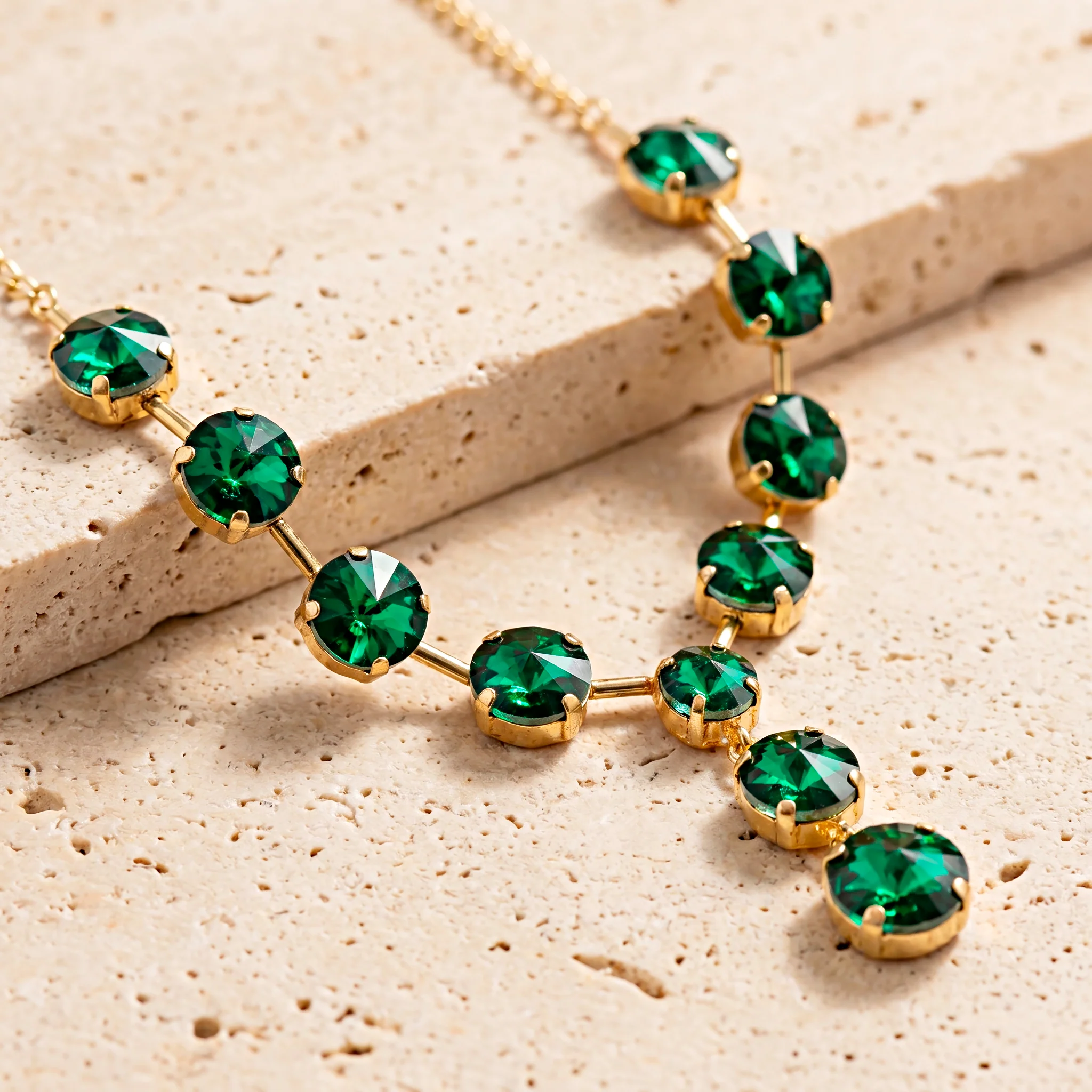 PRAO Necklace Anti-Tarnish Spacer Round Emerald Green Crystals Set - Image 3