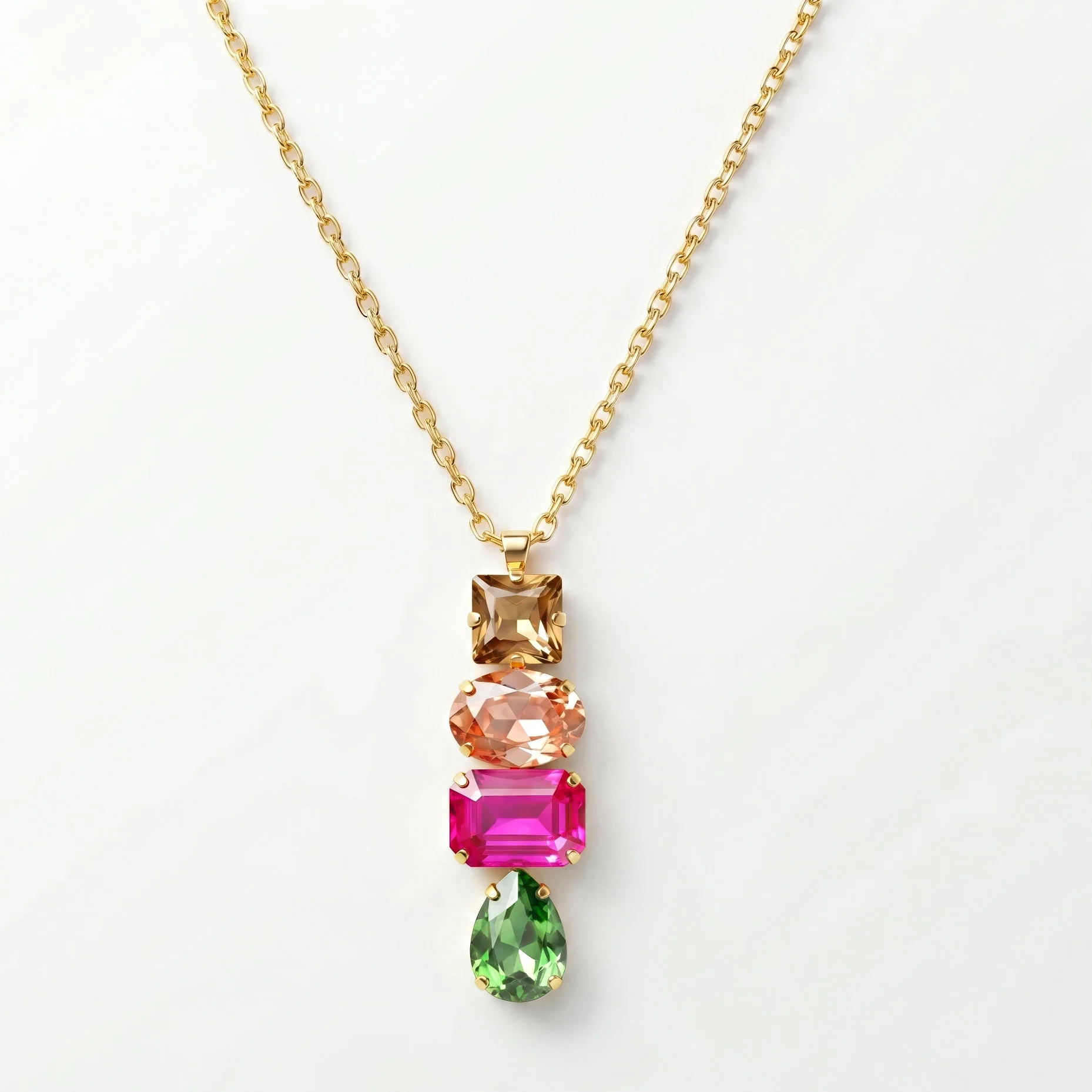 PRAO Necklace Anti-Tarnish Long Multicoloured Pendant With Mixed Shapes