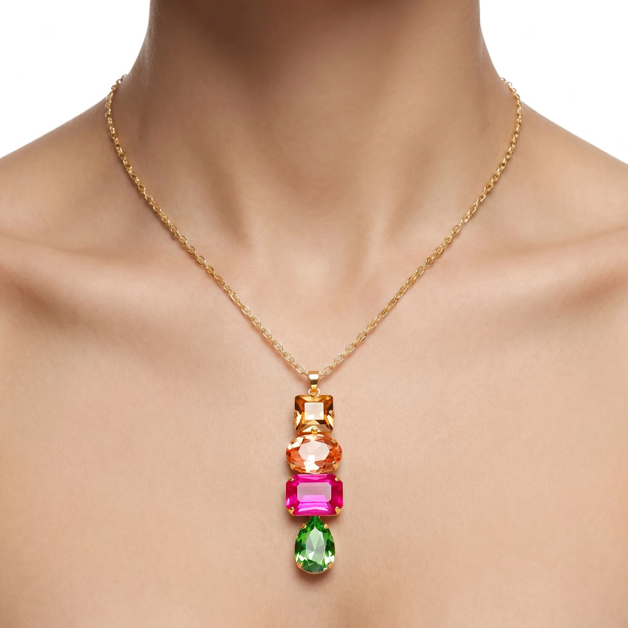 PRAO Necklace Anti-Tarnish Long Multicoloured Pendant With Mixed Shapes - Image 3