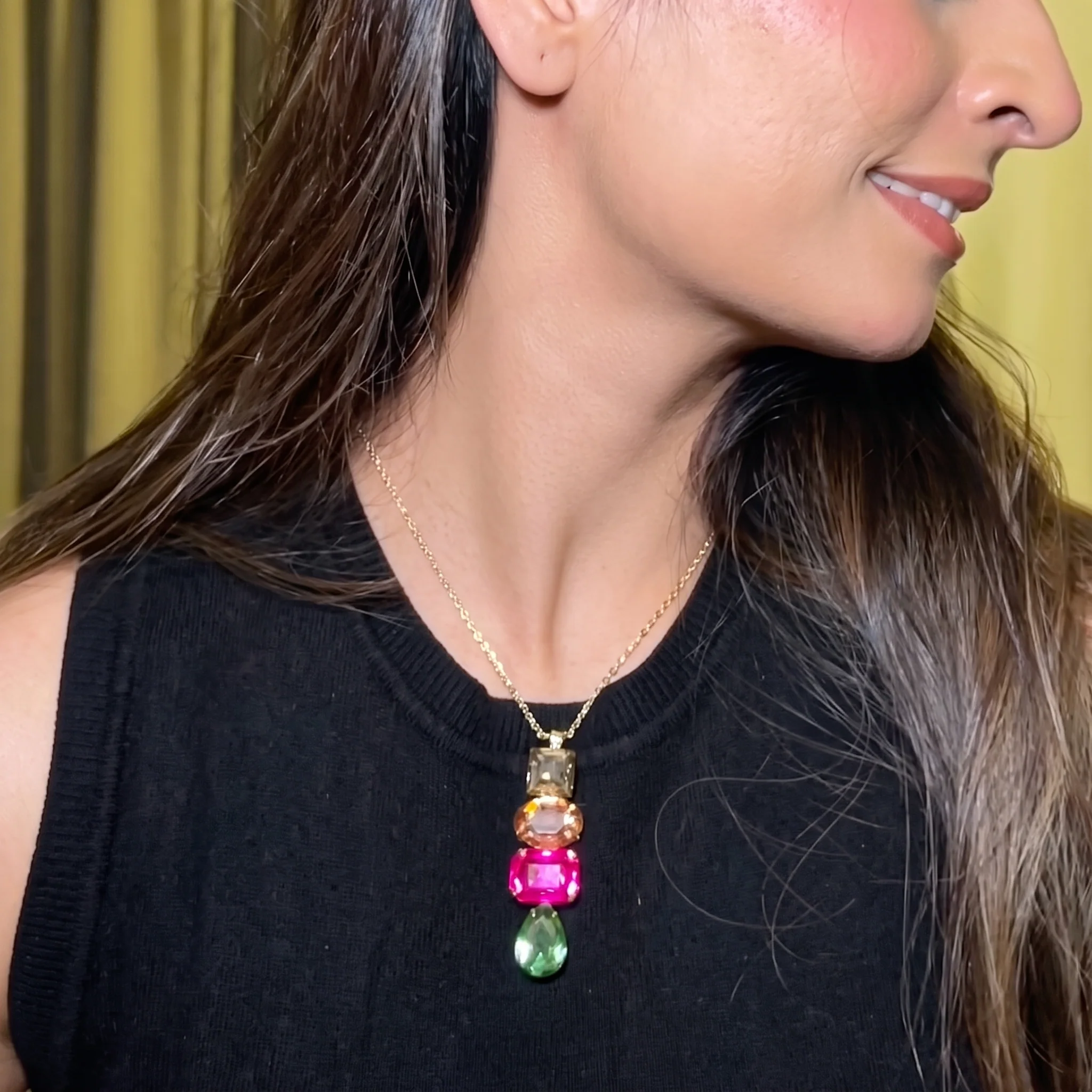 PRAO Necklace Anti-Tarnish Long Multicoloured Pendant With Mixed Shapes - Image 6