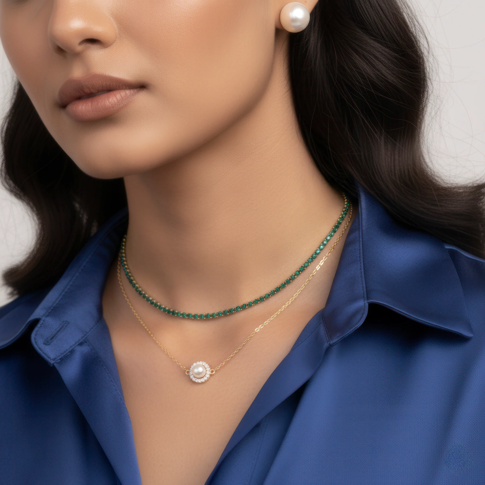 PRAO Necklace Anti-Tarnish Double Layer Set With Earrings - Image 3