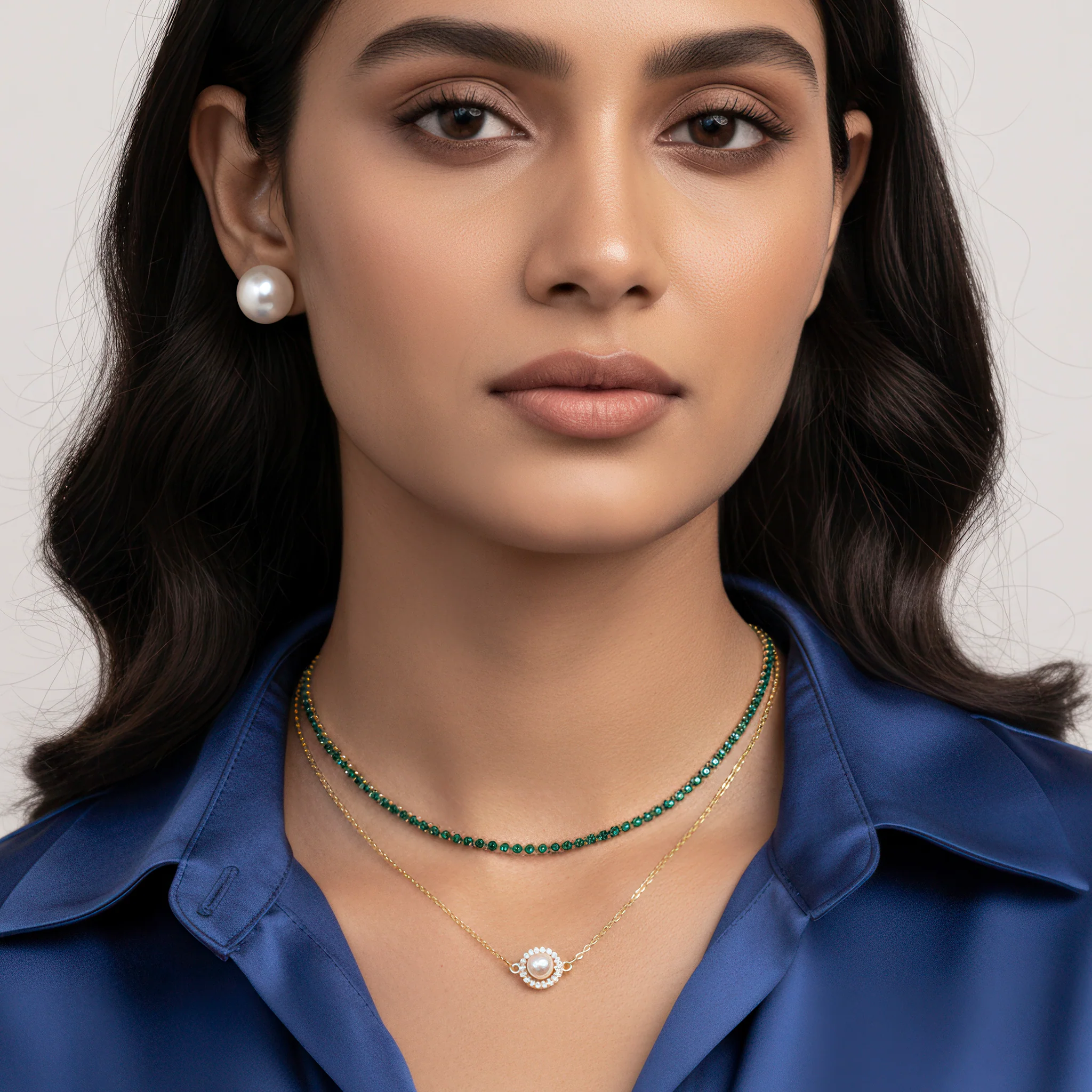 PRAO Necklace Anti-Tarnish Double Layer Set With Earrings - Image 4