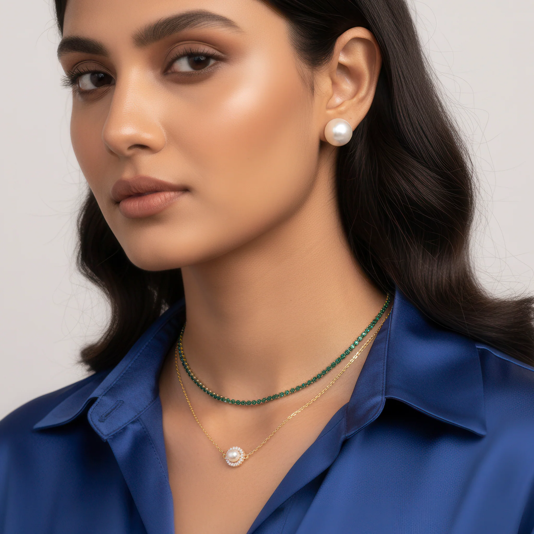 PRAO Necklace Anti-Tarnish Double Layer Set With Earrings - Image 5