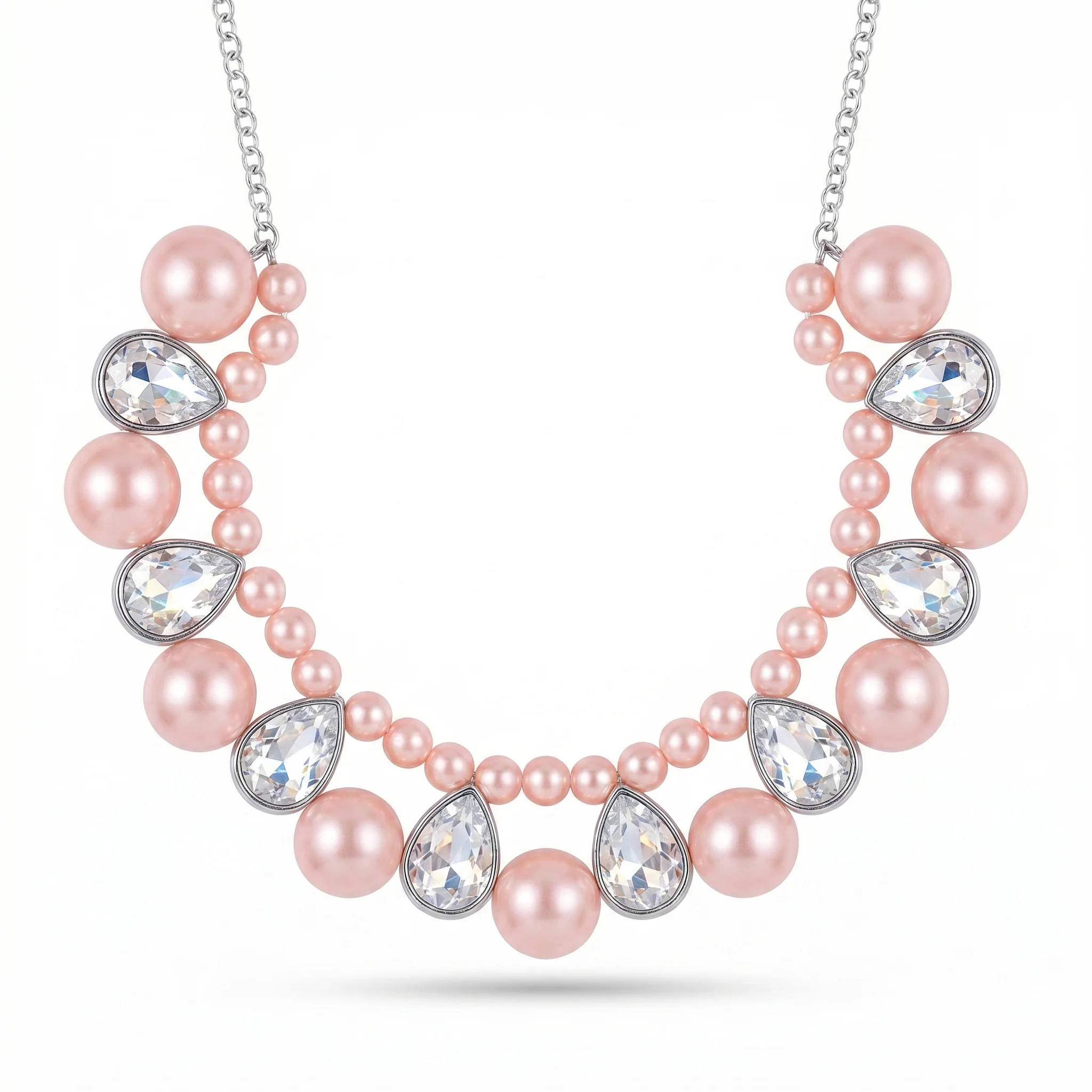 PRAO Necklace Rose Pink Pearl & Crystal Statement - Image 2