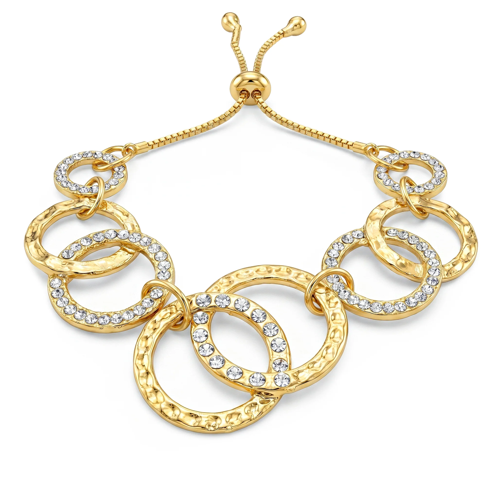 PRAO Bracelet Anti-Tarnish Gold Plated Inter-Linked AD Studded Circles (Adjustable Size) - Image 4