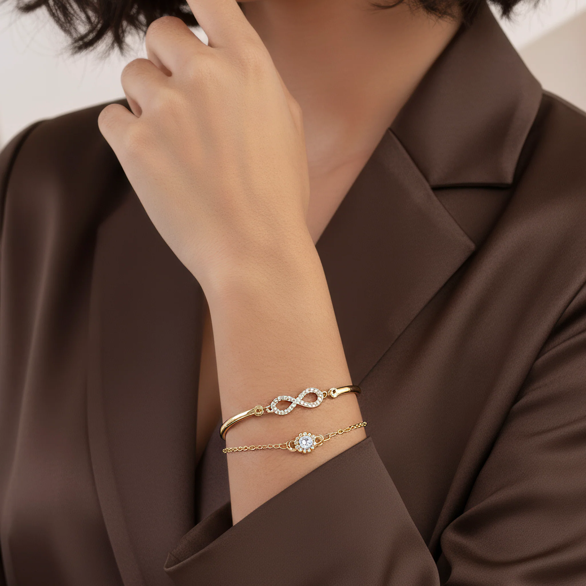 PRAO Bracelet Anti-Tarnish Double Layer Infinity Bangle & Chain (Adjustable Size) - Image 2