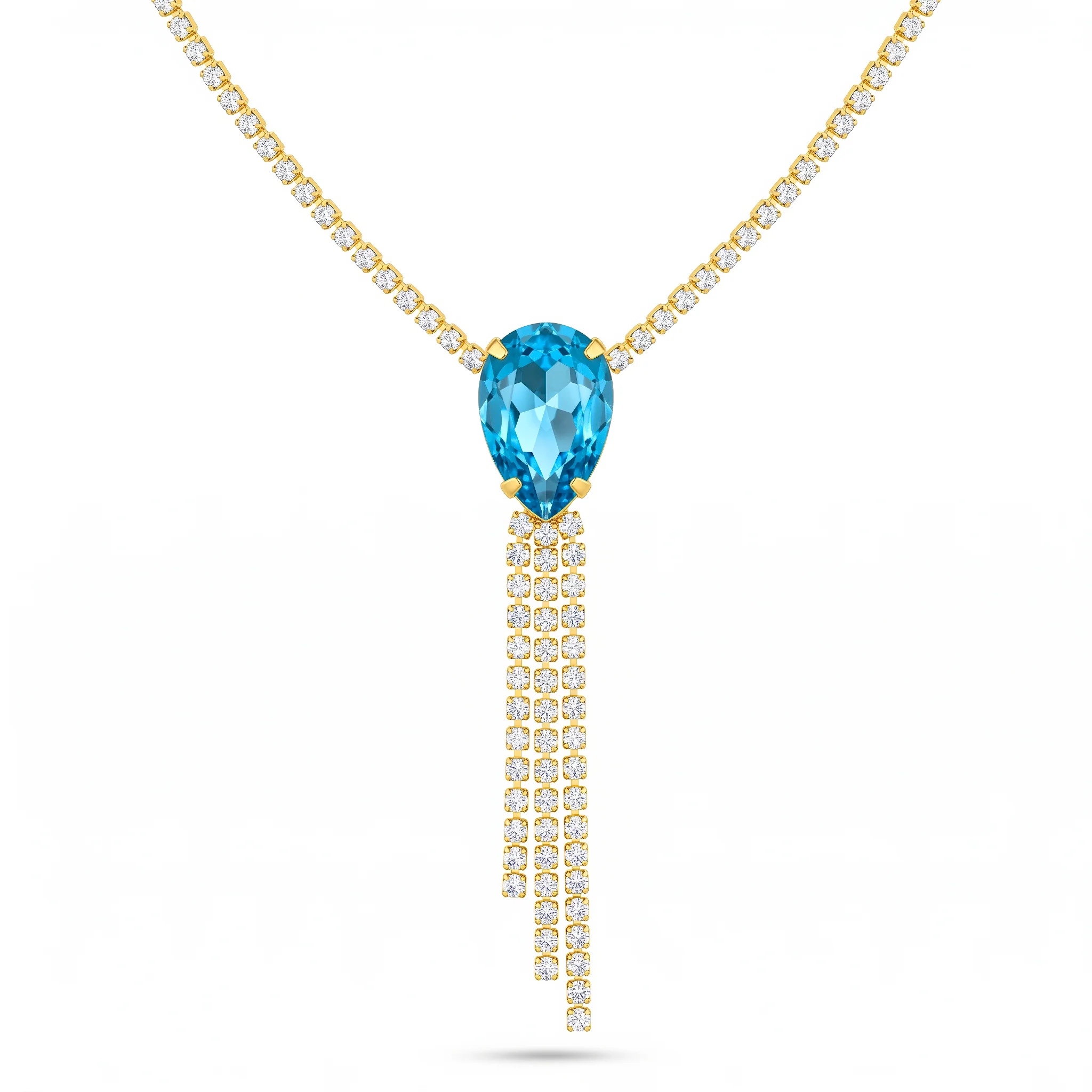 PRAO Necklace Anti-Tarnish Drop Crystal Rhinestone Tassel Chain - Image 4