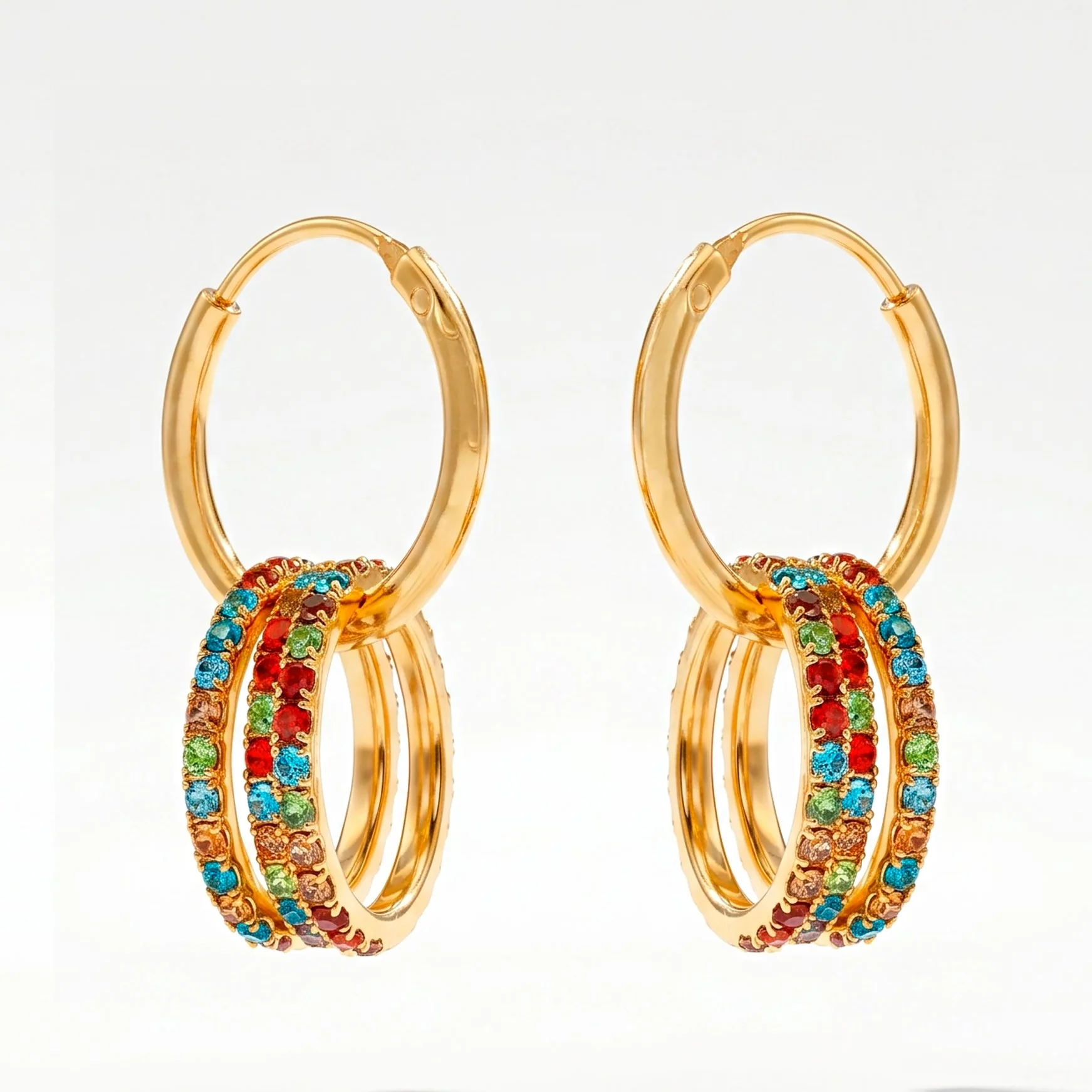 PRAO Earrings Anti-Tarnish Crystal Studded Multicoloured Six Rings With Hoops Set - Image 2