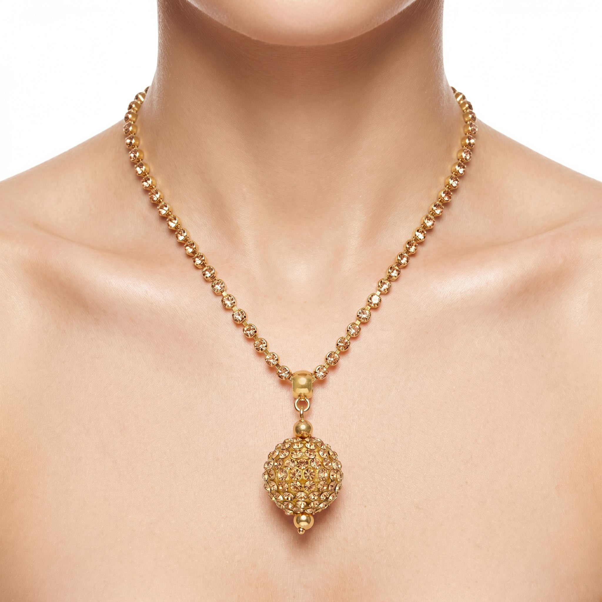PRAO Necklace Anti-Tarnish Rhinestone Wrapped Ball Pendant - Image 2