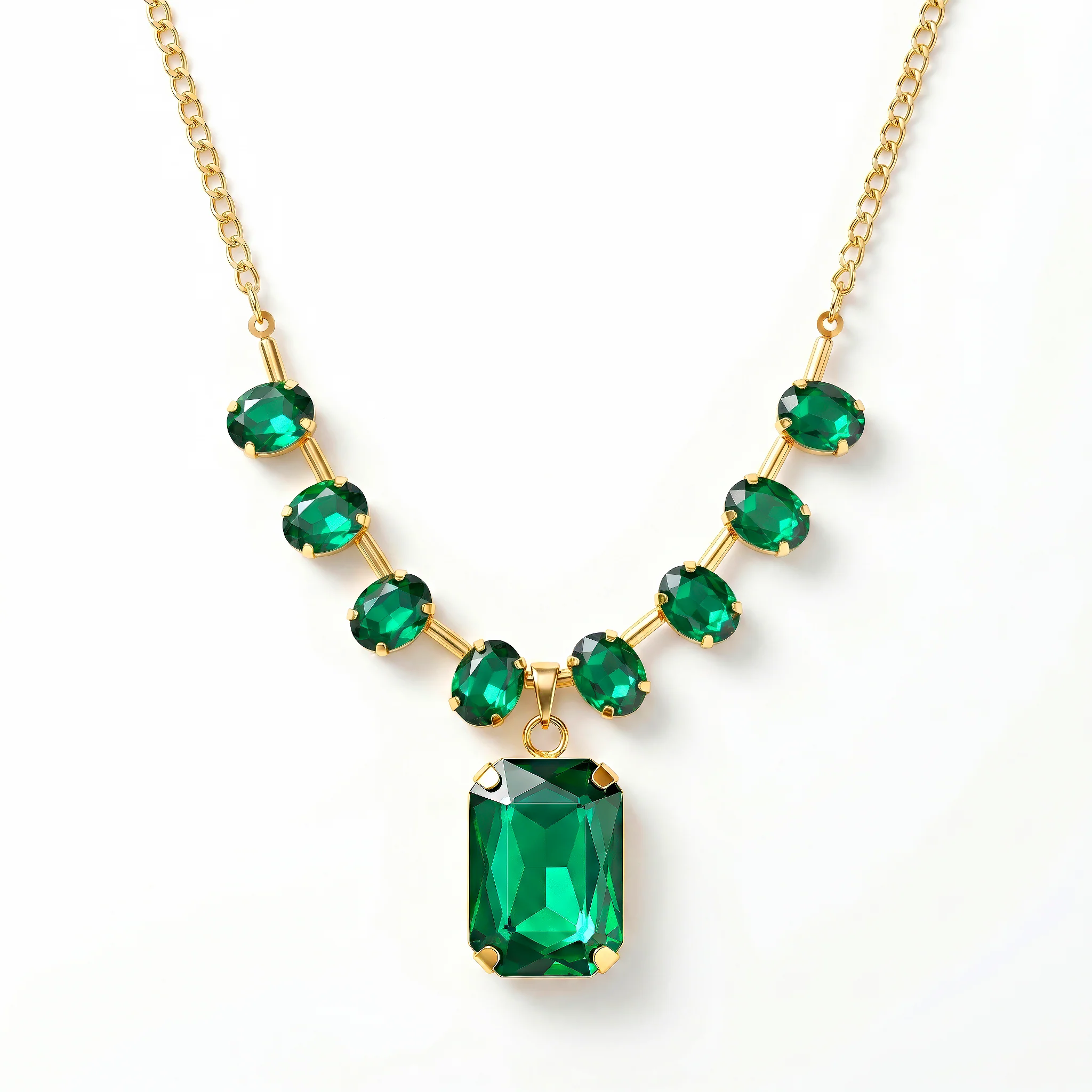 PRAO Necklace Anti-Tarnish Spacer Oval Emerald Crystal With Rectangle Pendant - Image 3