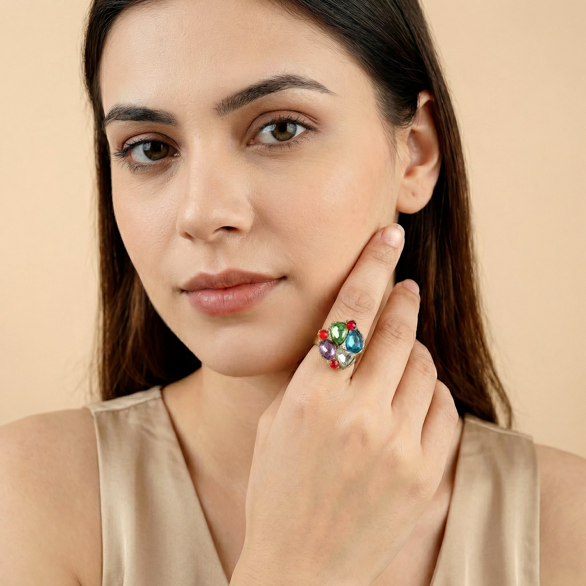 PRAO Ring Anti-Tarnish Multi-Shape And Color Crystal (Adjustable Size) - Image 3