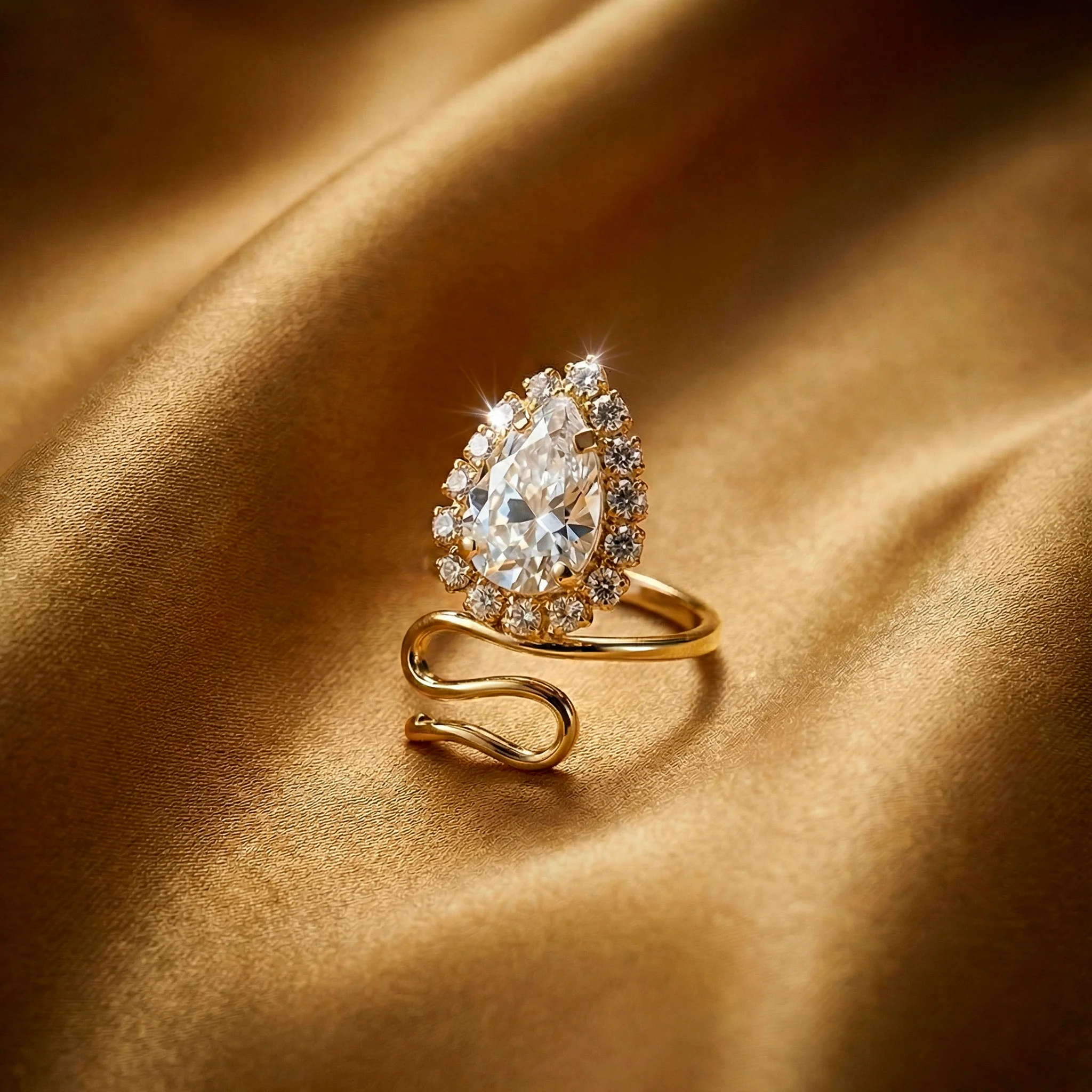 PRAO Ring Anti-Tarnish Pear Cut Crystal Openable Snake (Adjustable Size) - Image 4