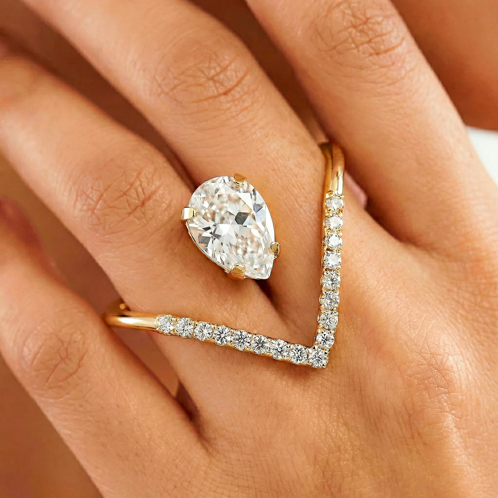 PRAO Ring Anti-Tarnish Invisible Pear Stone Statement (Adjustable Size)