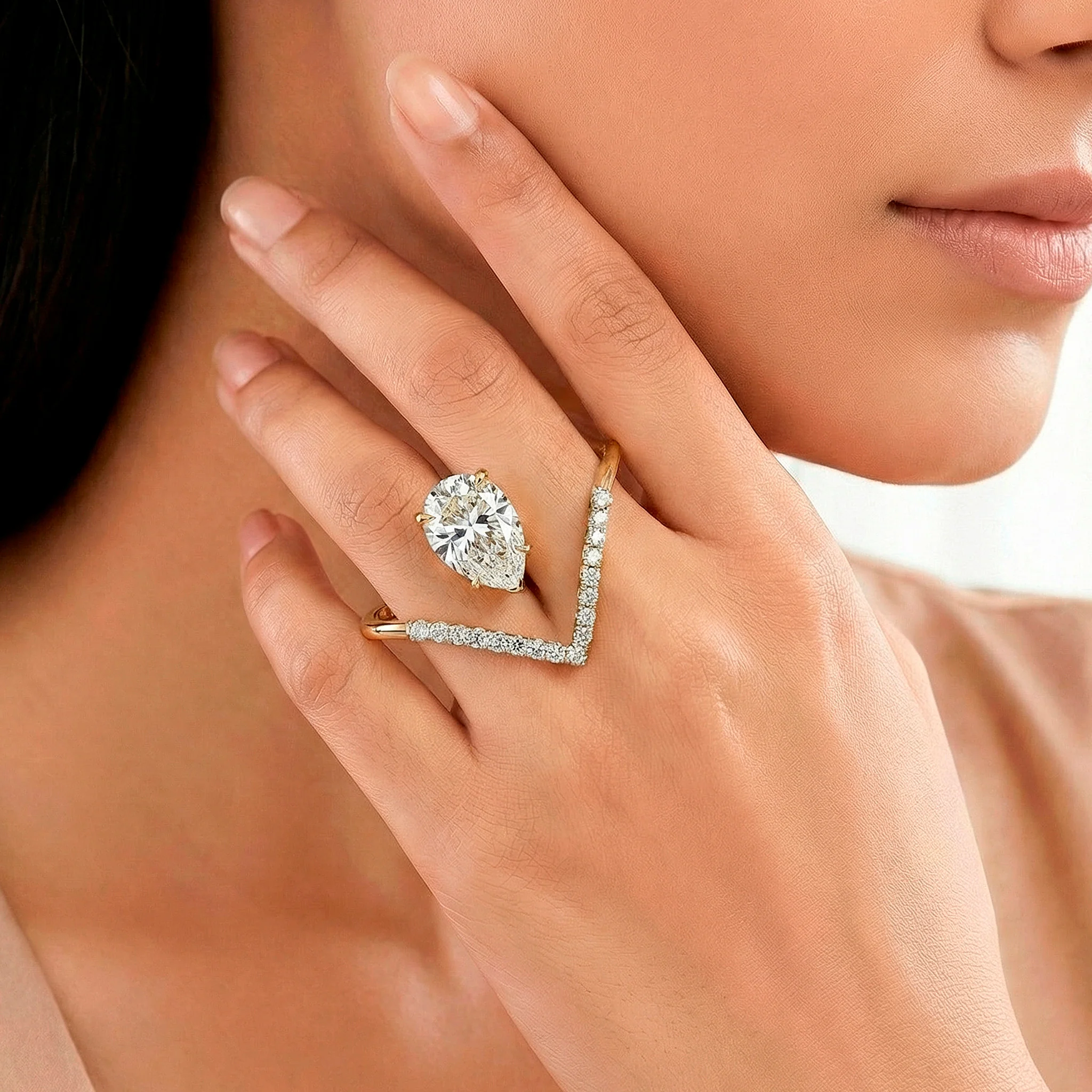PRAO Ring Anti-Tarnish Invisible Pear Stone Statement (Adjustable Size) - Image 2