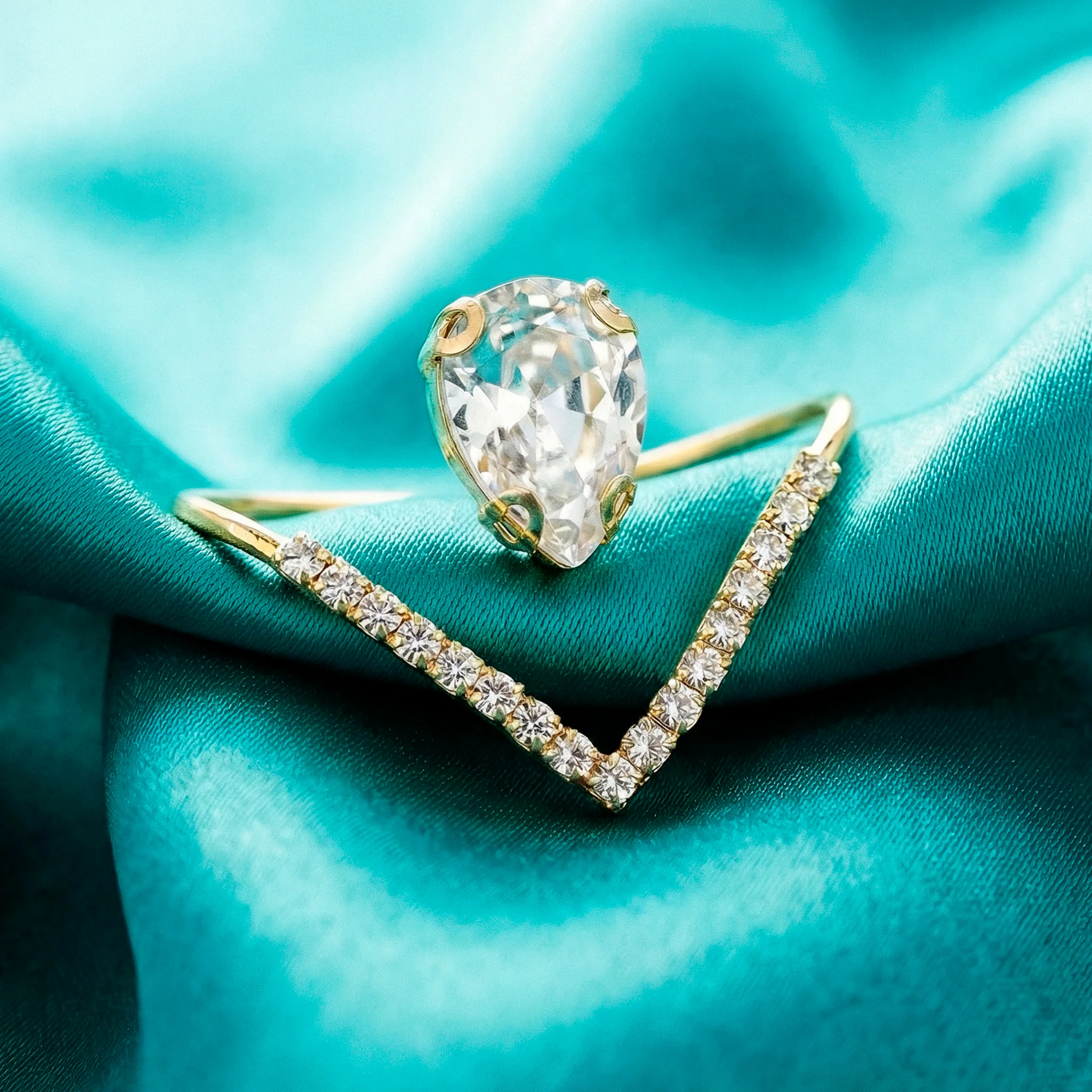 PRAO Ring Anti-Tarnish Invisible Pear Stone Statement (Adjustable Size) - Image 3