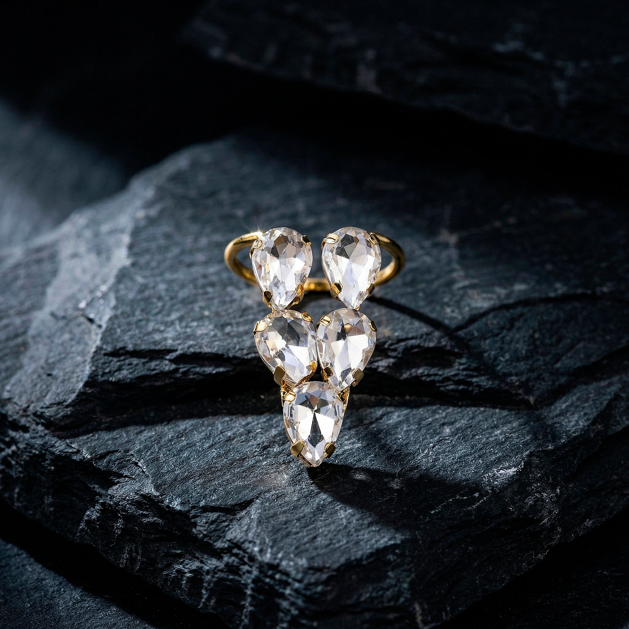 PRAO Ring Anti-Tarnish V-Shape Crystal Ring (Adjustable Size) - Image 3