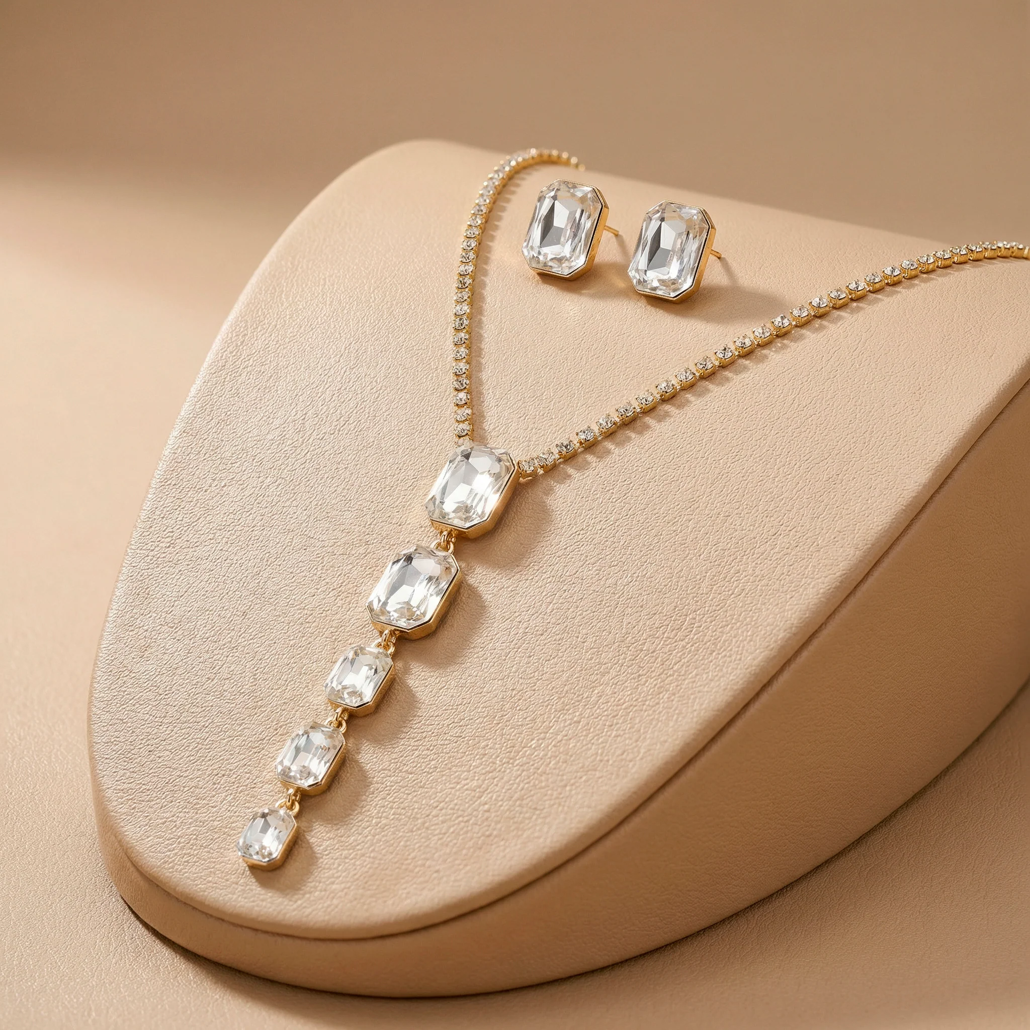 PRAO Necklace Anti-Tarnish Long Crystal Pendant Set With Earrings - Image 4