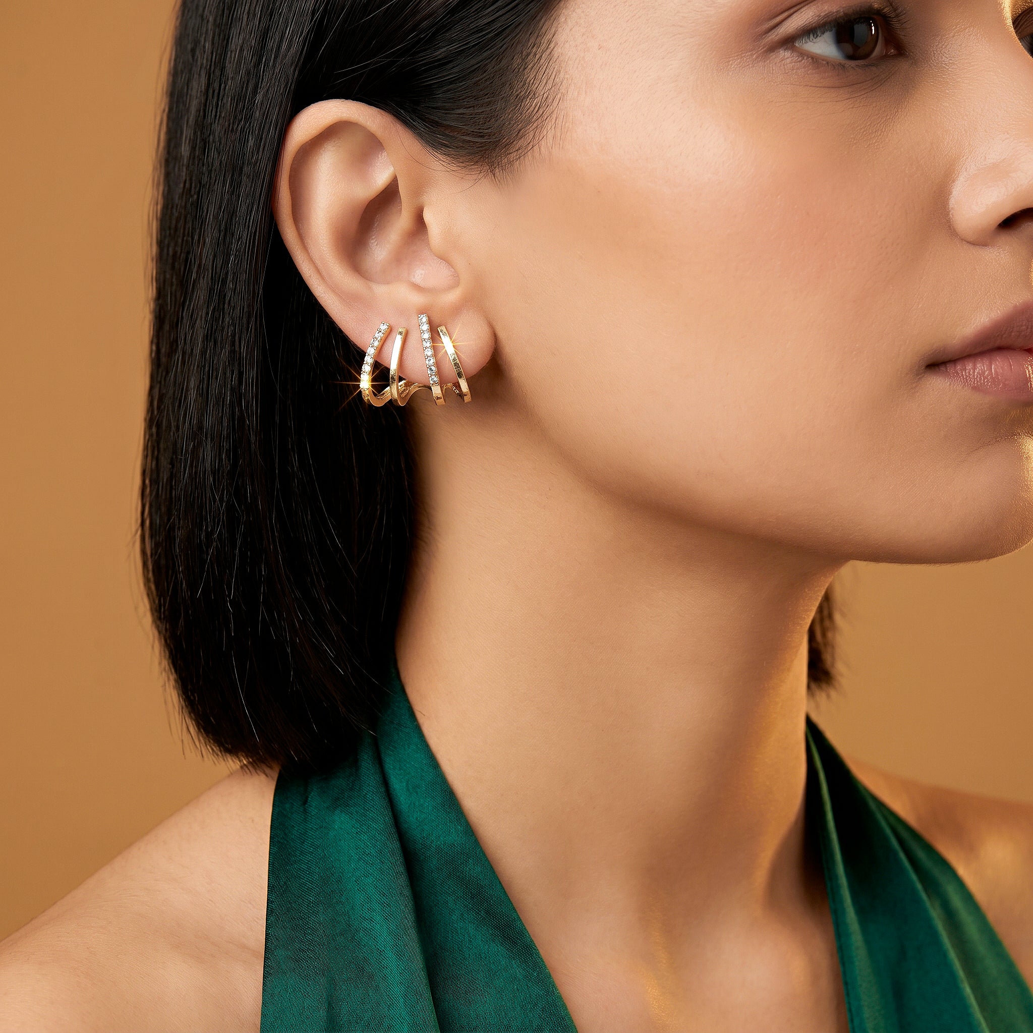 PRAO Earrings Anti-Tarnish Multi Curve Crystal Arc Studs - Image 3