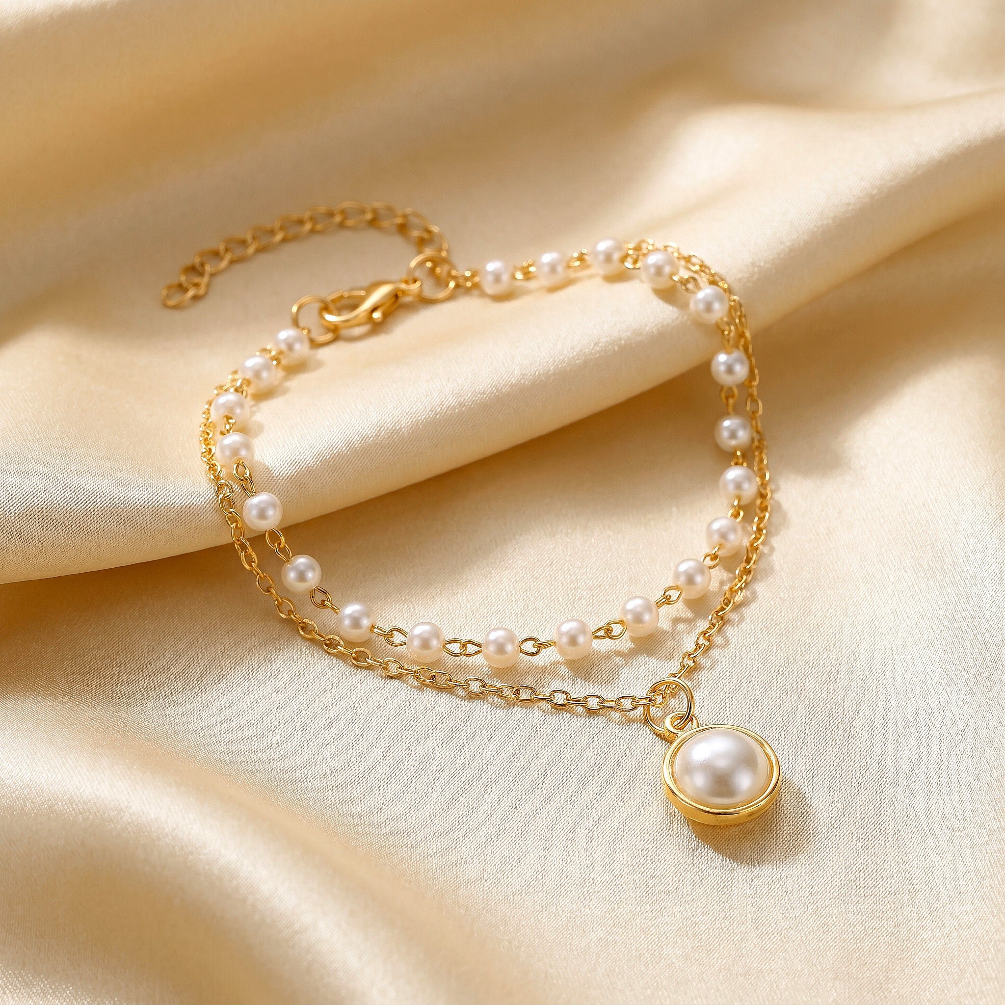 PRAO Bracelet Anti-Tarnish Double Layer Pearl Charm (Adjustable Size) - Image 2