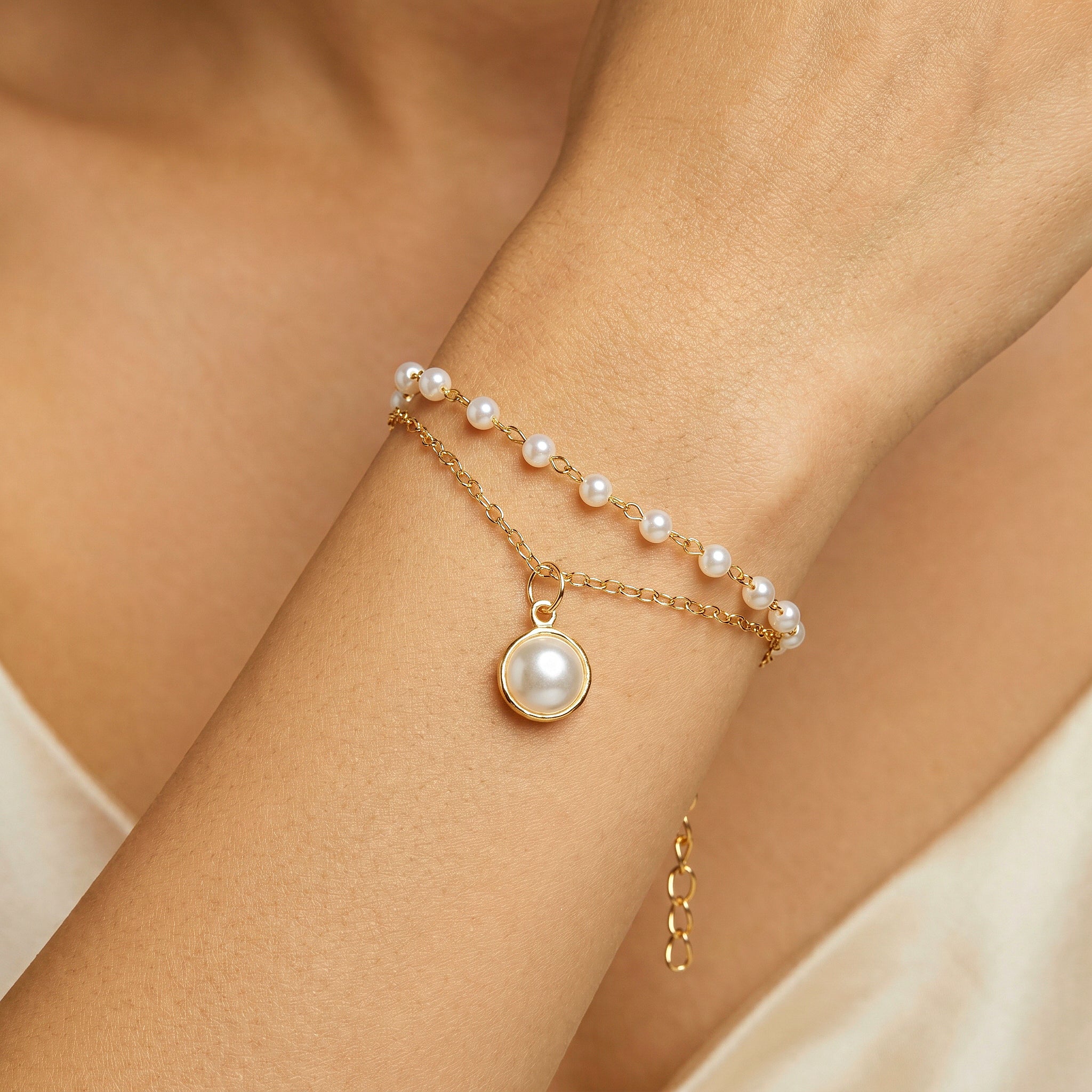 PRAO Bracelet Anti-Tarnish Double Layer Pearl Charm (Adjustable Size) - Image 4