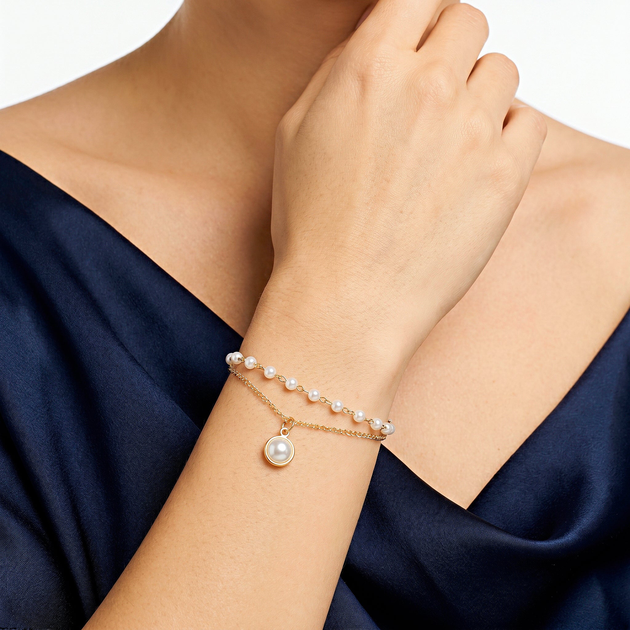 PRAO Bracelet Anti-Tarnish Double Layer Pearl Charm (Adjustable Size) - Image 5