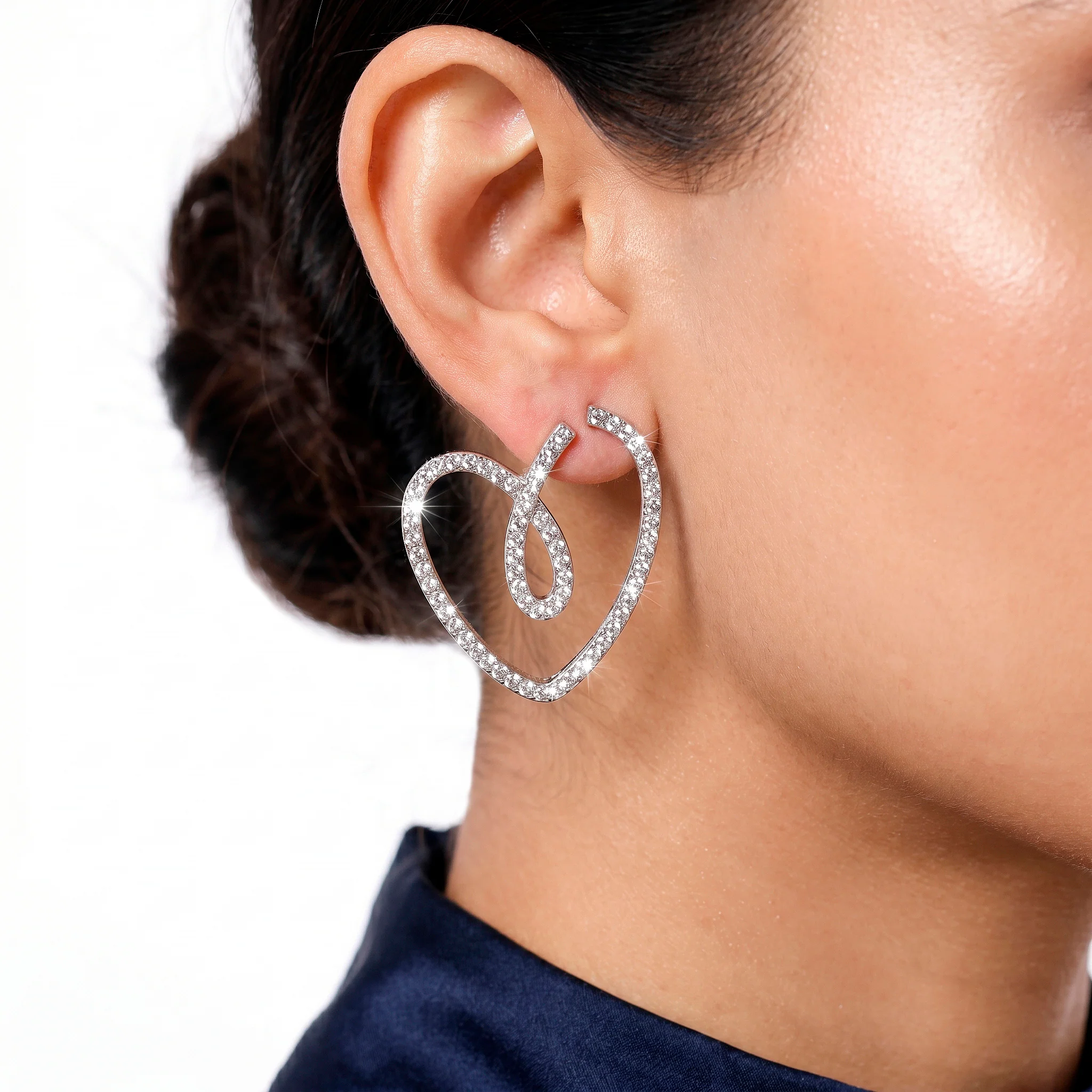 PRAO Earrings Anti-Tarnish Crystal Heart Loop Statement - Image 2