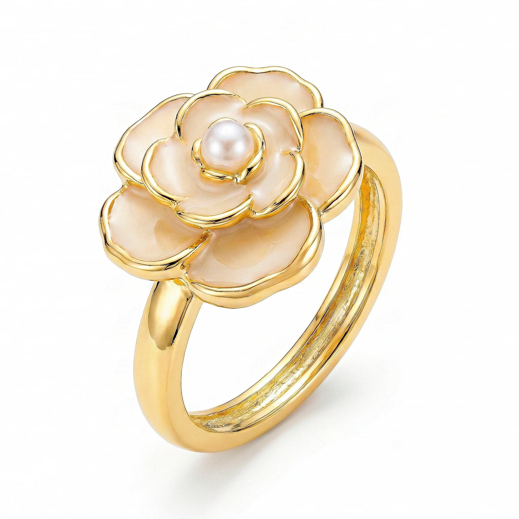 PRAO Ring Anti-Tarnish Enamel Flower Pearl (Adjustable Size)