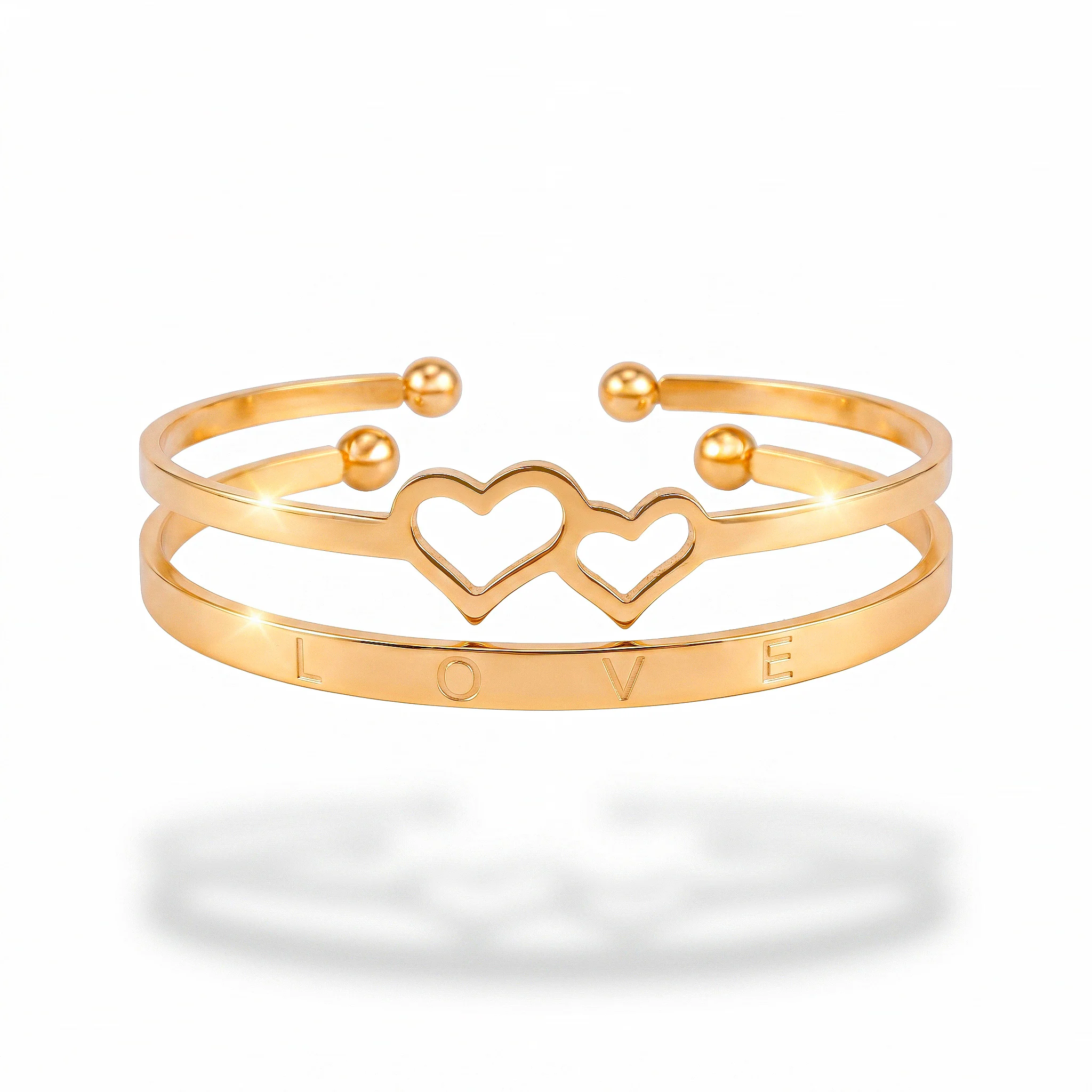 PRAO 2 Bracelets Anti-Tarnish Heart Love Text Bangle (Adjustable Size) - Image 2