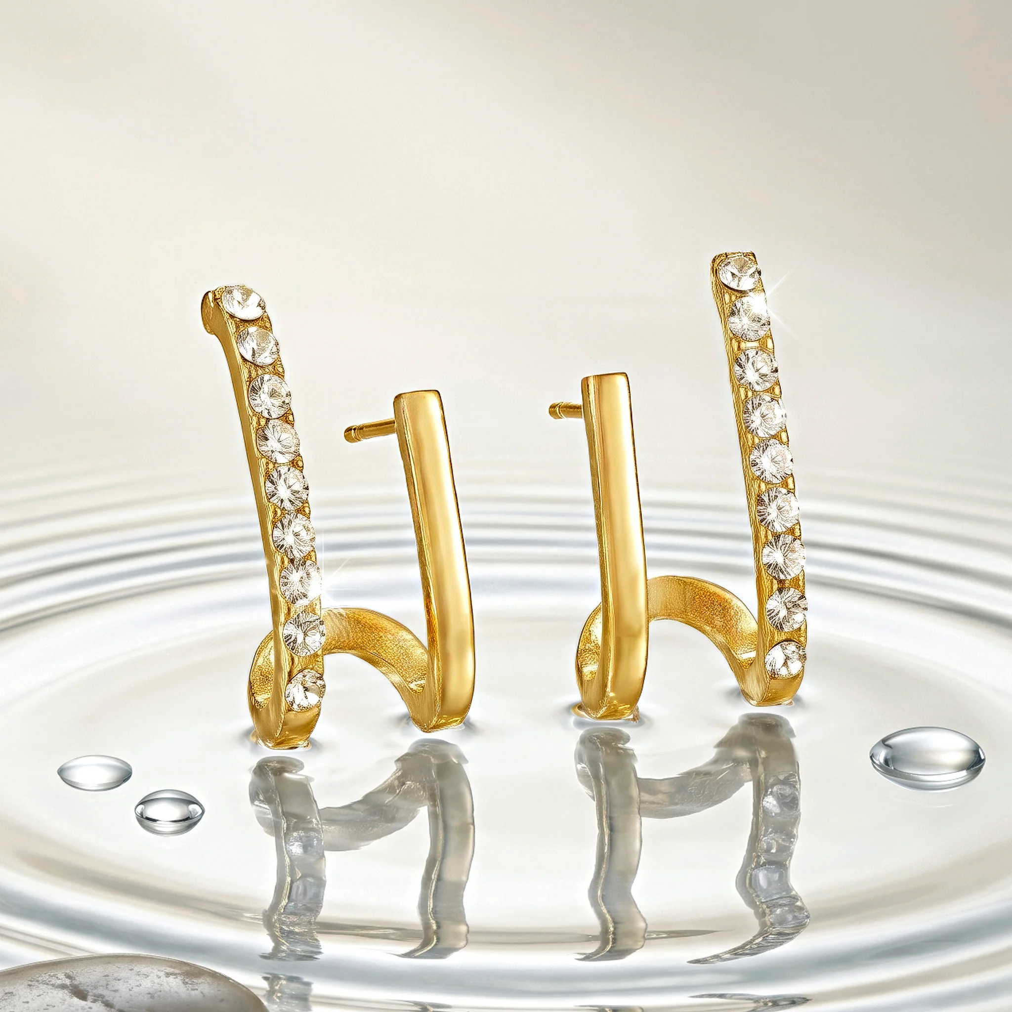 PRAO Earrings Anti-Tarnish Double Hoop Crystal Crawler - Image 3