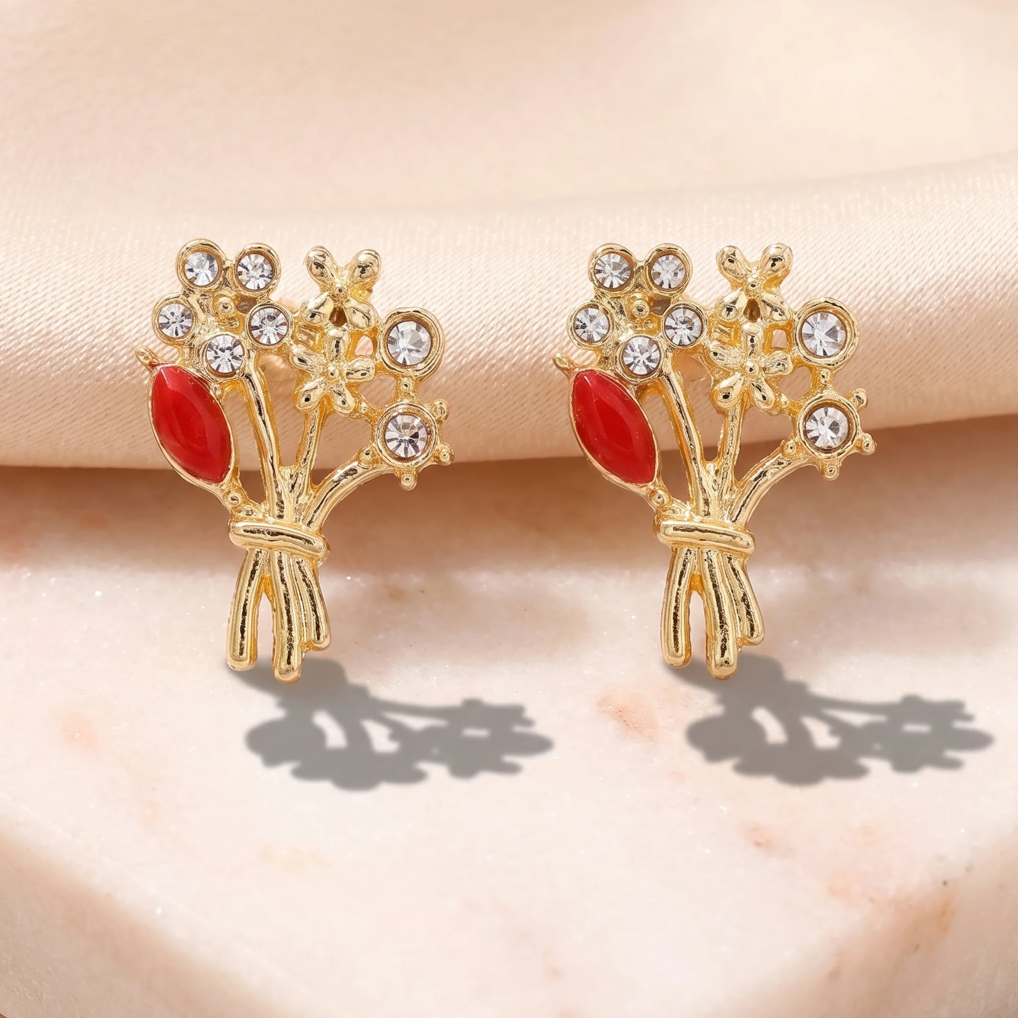 PRAO Earrings Anti-Tarnish Crystal Flower Bouquet Studs - Image 4