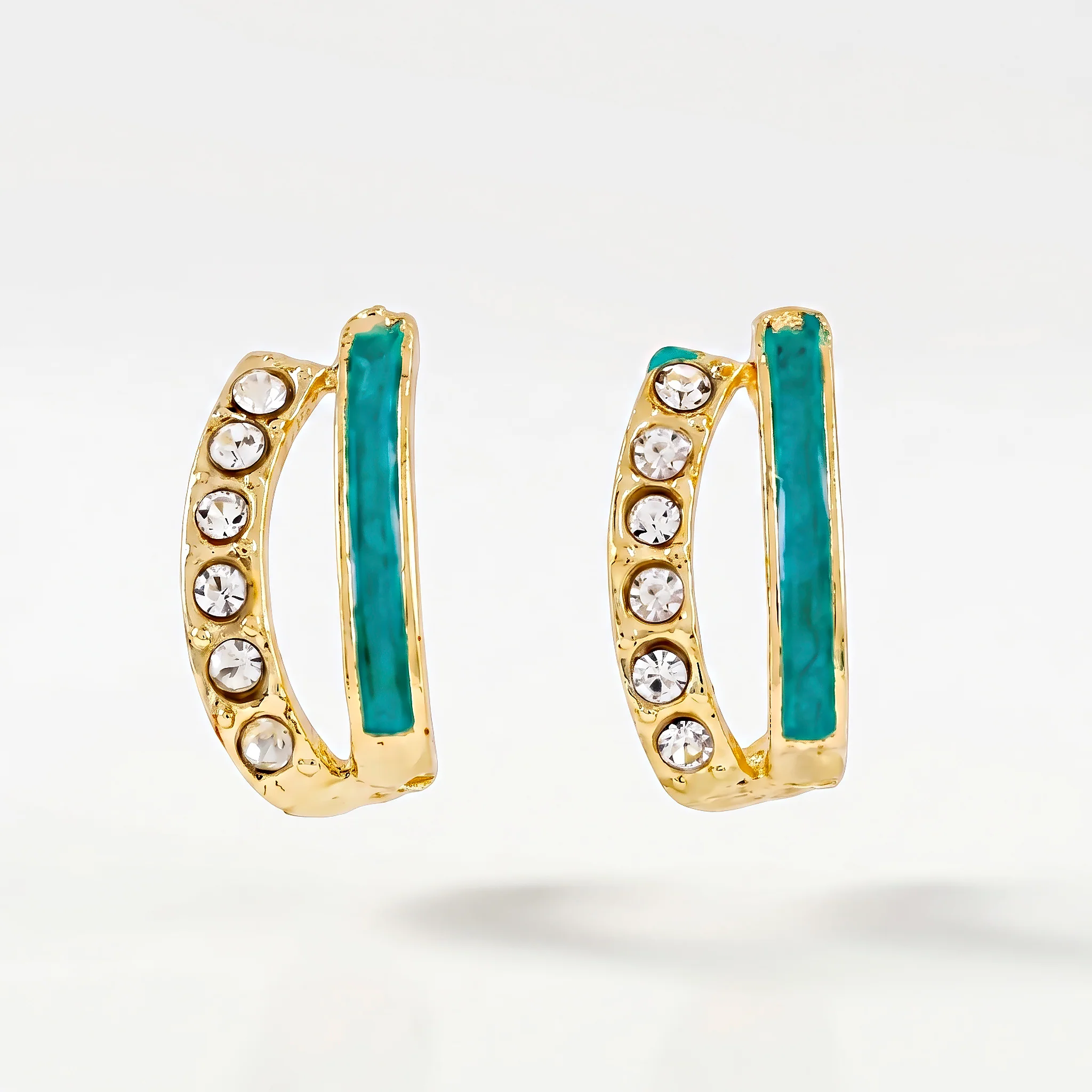 PRAO Earrings Anti-Tarnish Aqua Crystal Double Hoops - Image 3
