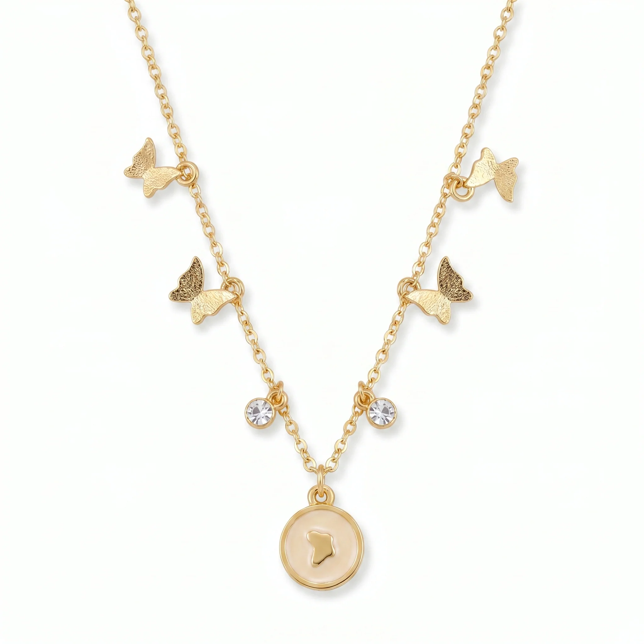 PRAO Necklace Anti-Tarnish Gold Plated Minimalist Chain With Butterfly Charms, Bezel-Set Crystals & Pendant Set - Image 3