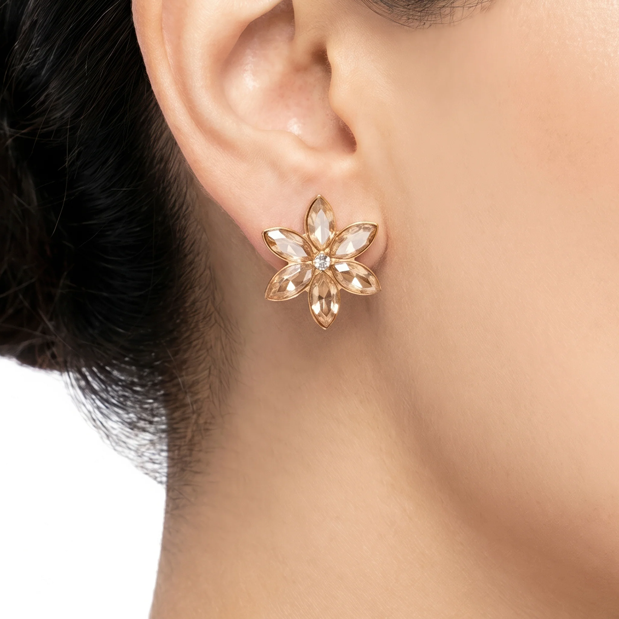 PRAO Necklace Anti-Tarnish Floral Crystal With Teardrop Pendant Set With Earrings - Image 3