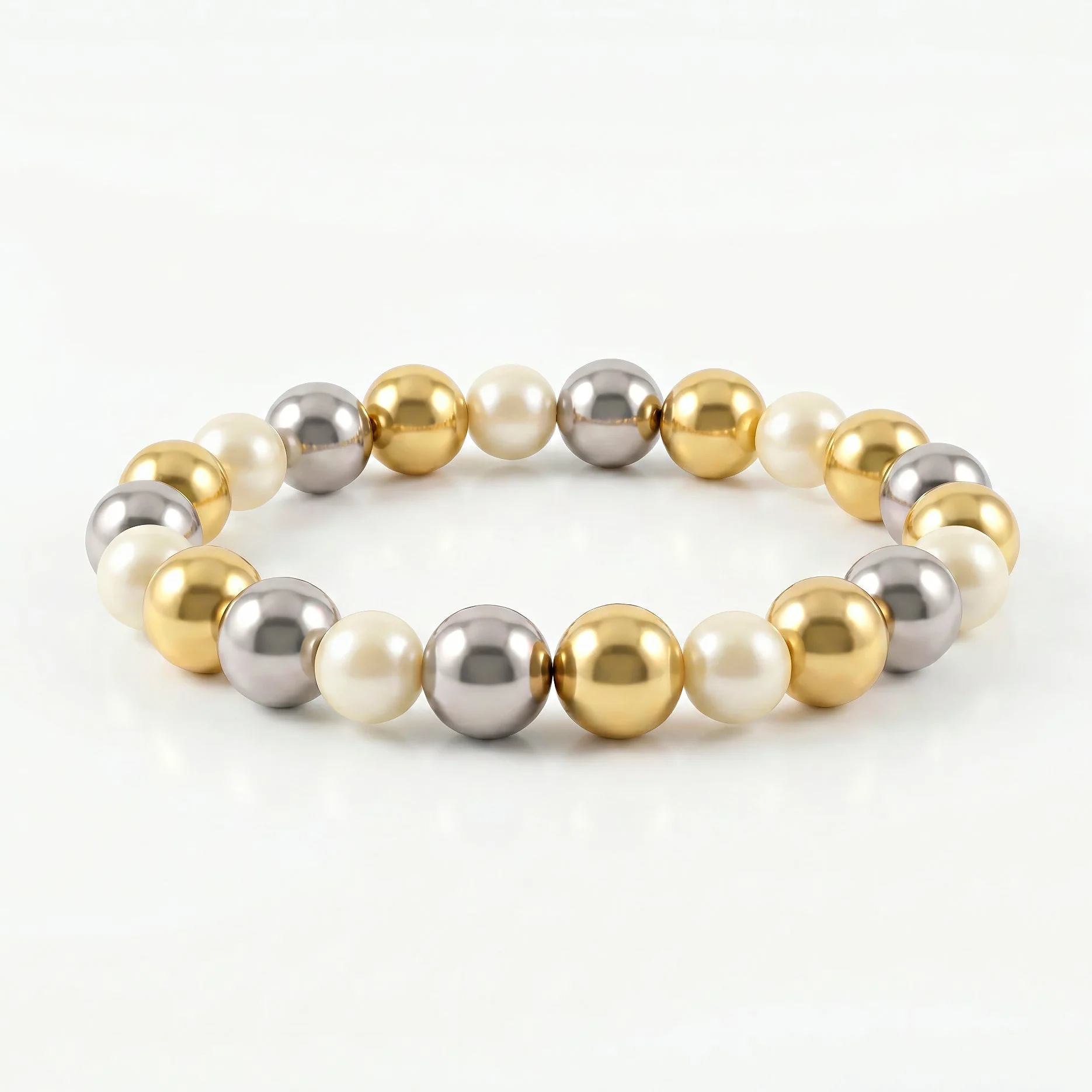 PRAO Bracelet Anti-Tarnish Dual-Tone Faux Pearl Stretch (Adjustable Size) - Image 3