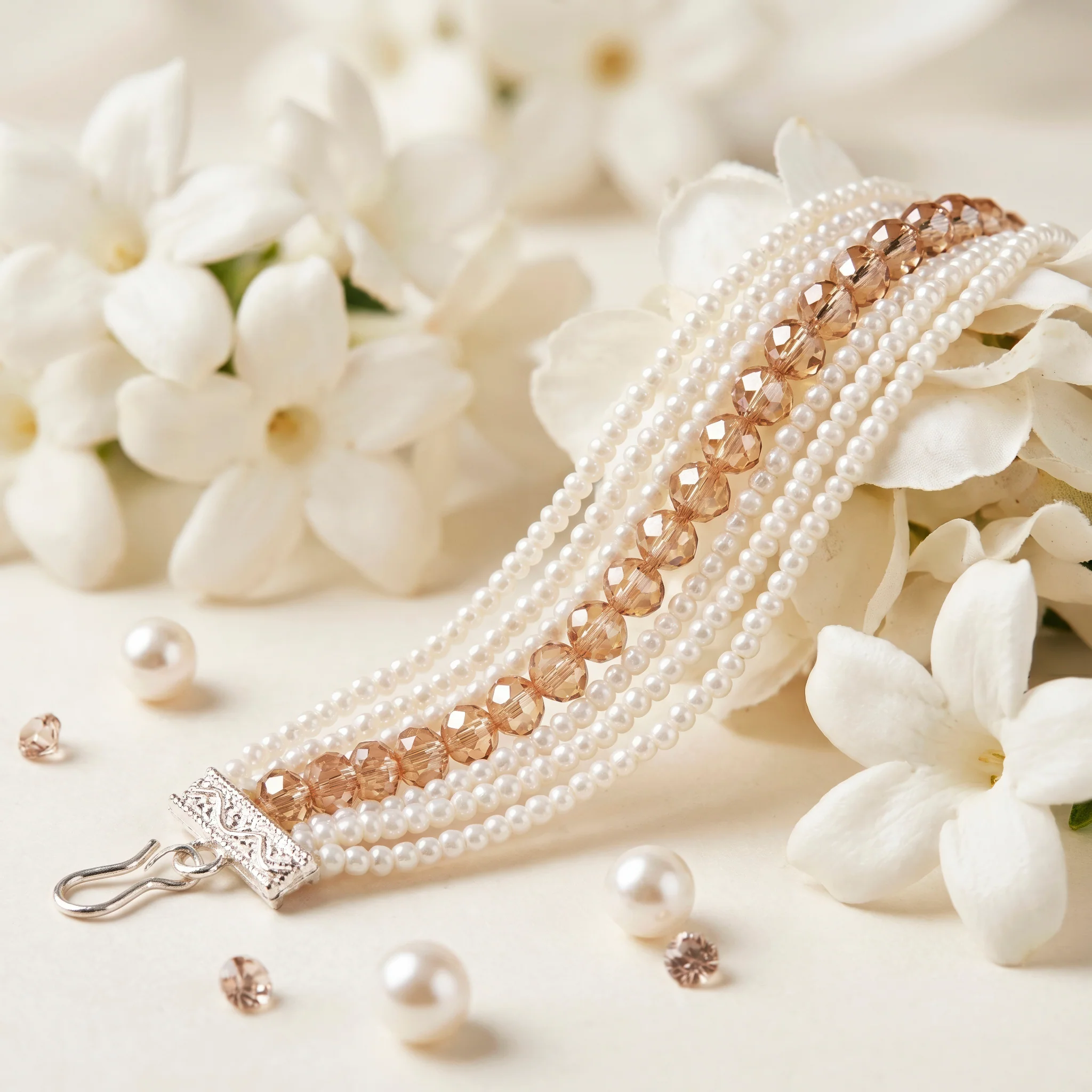 PRAO Bracelet Anti-Tarnish Seed Bead & Champagne Crystal (Adjustable Size) - Image 4